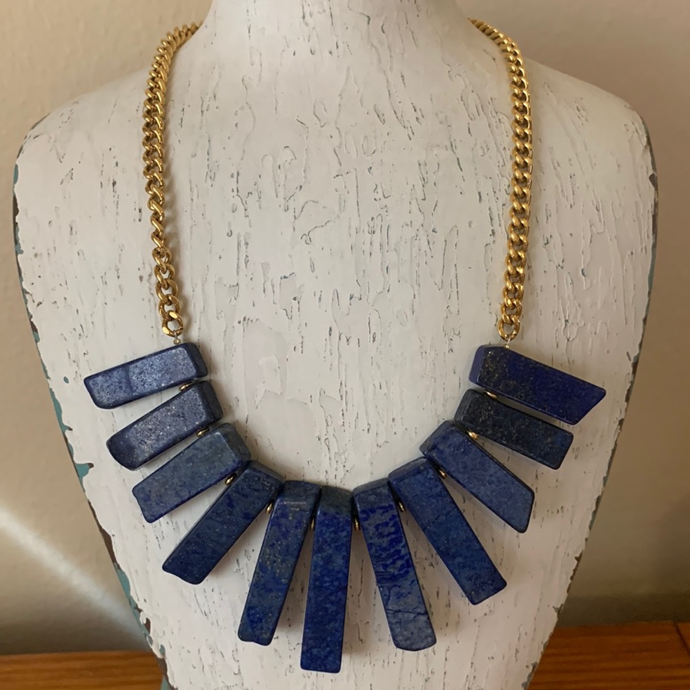 Anthropologie Yochi NY blue stone and gold statement necklace.
